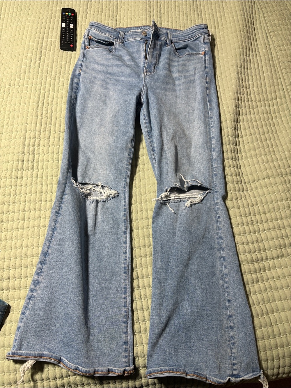 American Eagle Outfitters Light Blue Distressed Flare Jeans